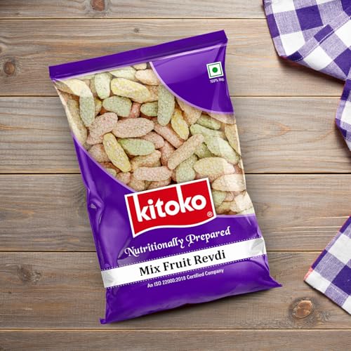 Image of Kitoko Mix Fruit Revdi | Sweet Sugar Revadi | Fresh and Crunchy Rewari | Til Sweets | Sesame Candy 200gm (Pack of 2)