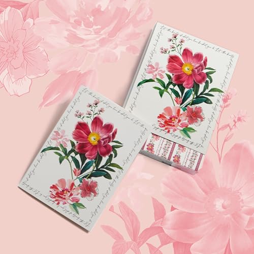 Image of Punch Studio Blank Note Cards with Envelopes, Embossed Accents and Textured Box for All Occasions - 5 inch x 3.5 inch each, Set of 10 Cards - Peony (50419)