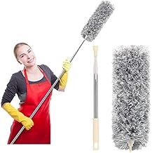 VIHLANATH Plastic Bathroom Cleaning Brush with Wiper 2 in 1 Tiles Floor Scrub With Long Handle 120° Rotate (Microfiber Feather Duster), Multicolour