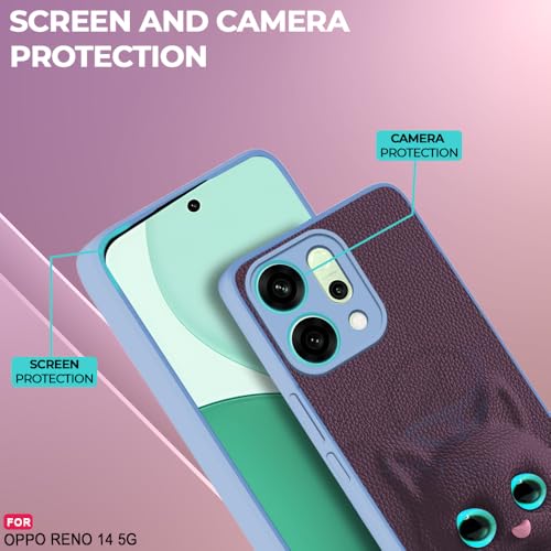 Image of AESTMO Back Case Cover for Oppo Reno 14 5G Back Cover | 3D Cat Cover | Leather Finish | Full Body Protection | Camera Protection Back Cover for Oppo Reno 14 5G (Purple)