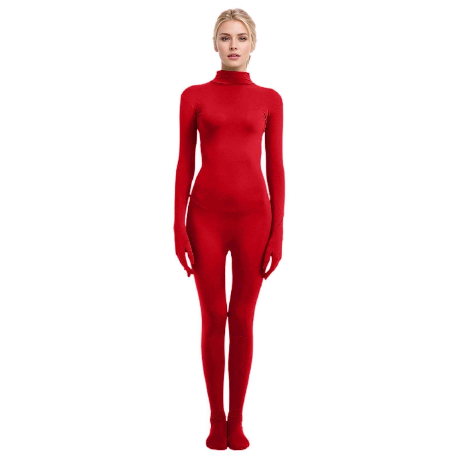 Generisch Body de cuerpo entero para mujer, con mangas largas, color sólido, traje de baile para actuación, escenario