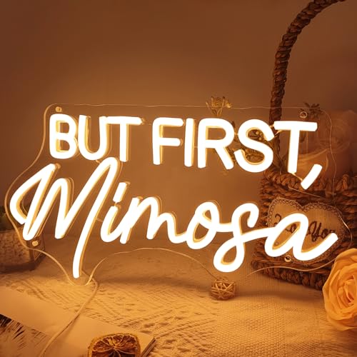 Image of SYLHOME But First Mimosa Led Neon Light Sign Bar Shop Bedroom Wall Sign Decor Wedding Birthday Graduation Baby Bridal Shower Party Banner Backdrop USB 15.75 inchX8.5 inch