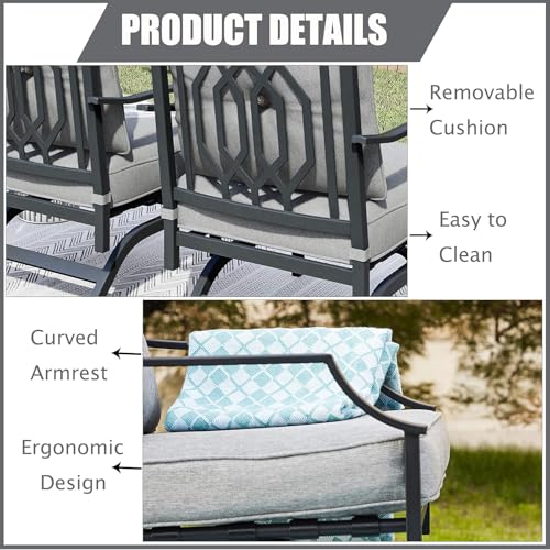 Image of LOKATSE HOME 2 Pieces Outdoor Conversation Furniture Patio Bistro Armchair Set Metal Single Dining Chairs with Cushion, Grey