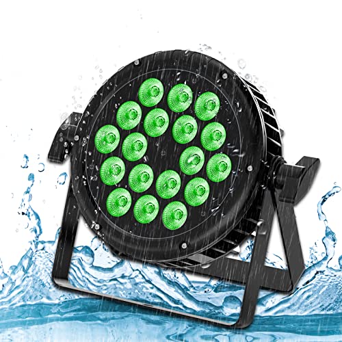 Waterproof Par Light IP65 LED Par Lamps 18 LED Stage Lights RGBW 4 in 1 DMX512 LED Strobe Uplights Par Light LED with 105cm Power Cord DJ Light Effects for Wedding Club Party Concert Bars Show