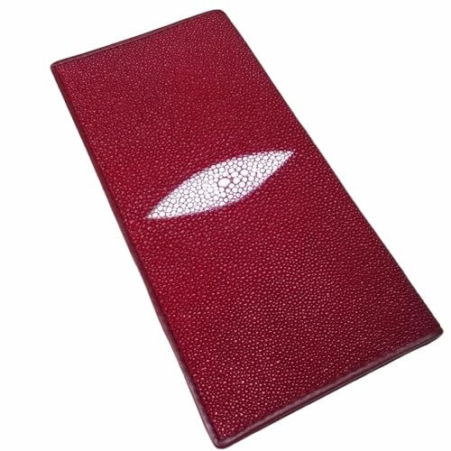 Generic Unisex Style Authentic Real Stingray Skin Women Men Slim Bifold Wallet Card Bag Genuine Leather Female Male Thin Clutch Purse (Burgundy), LKC-008 - Main Image