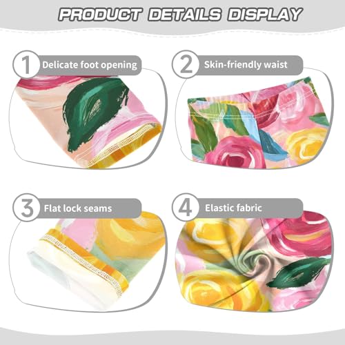 Rose Watercolor Painting Red Yellow Girls Leggings Soft Stretch Workout Yoga Dance Pants for Kids Casual Tights3