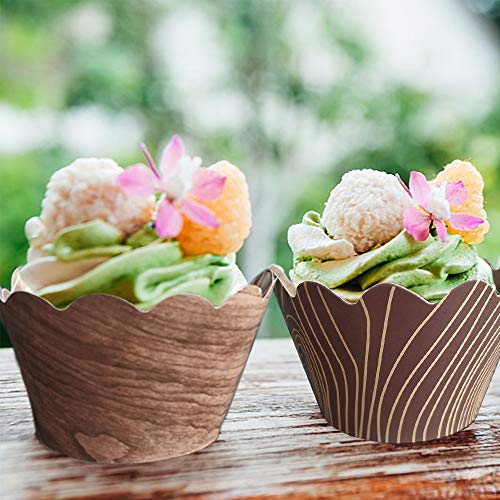 Woodland Cupcake Wrappers,50Pcs Wood Grain Cupcake Wrappers For Rustic Weddings,Wild Animals Baby Shower Decorations,Rustic Woodsy Wedding,Lumberjack Theme Birthday Decor #TOP1