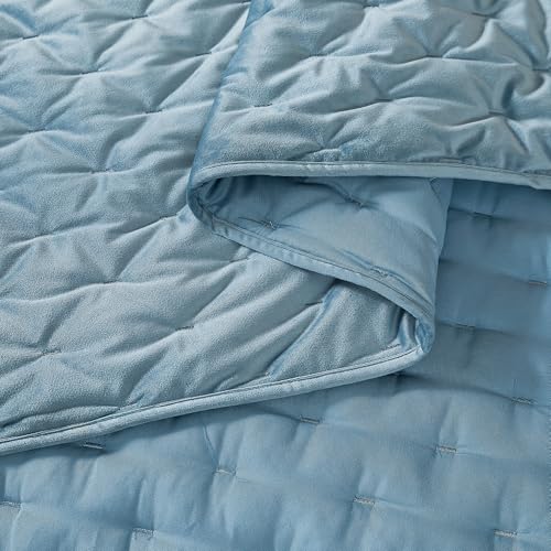 Image of Lush Decor - Quilt Set, 3-Piece Cozy Velvet Bedding with Matching Shams, Embroidered Stitch Design (Haven Blue, Full /Queen)