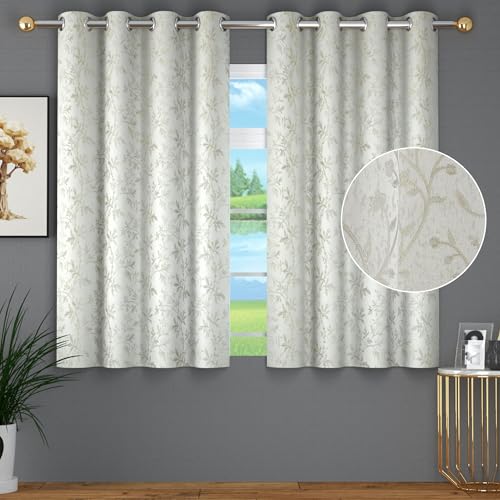 Image of FRESH FROM LOOM Heavy Jari Jacquard Premium Luxury Stylish Semi Blackout Parda | Floral Eyelet | Anti-Fade | Light Blocking 80% Light Control Curtain 5 Feet Window (5feet, Cream, 2pc)