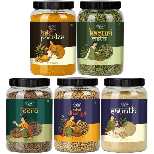 Image of LILA DRY FRUITS Indian Sabzi Spices Masala Combo | Haldi, Dhania, Jeera, Kasuri Methi & Sonth 100 Gms Each