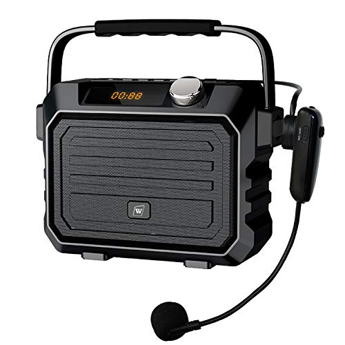 Portable Speaker System Headset Microphone, Small Compact Personal Bluetooth PA, Karaoke Machine with Echo, FM, Recording, Rechargeable Voice Amplifier Wireless Mic for Outdoors and Indoors Activities