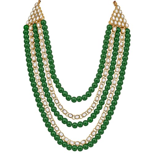 Image of Peora Kundan Faux Pearl Long Necklace & Jewelry Set Gift for Women