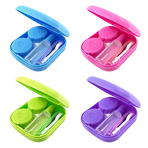 JumpyFire Colorful Mini Travel Contact Lens Case Kit, 4 Packs Portable Holder Box with Mirror