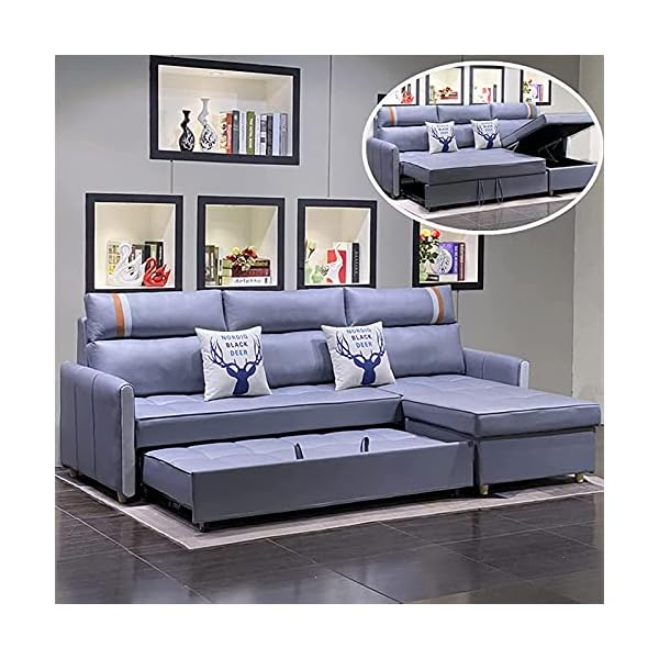 3-Seat Corner Sofa Convertible Bed Pull-Out Futon Couch,Multifunction Foldable Living Room Furniture Sleeper Sofa with Practical Storage Box Function And Solid Wood Sofa Feet, 2.65M,Purple - Image 3