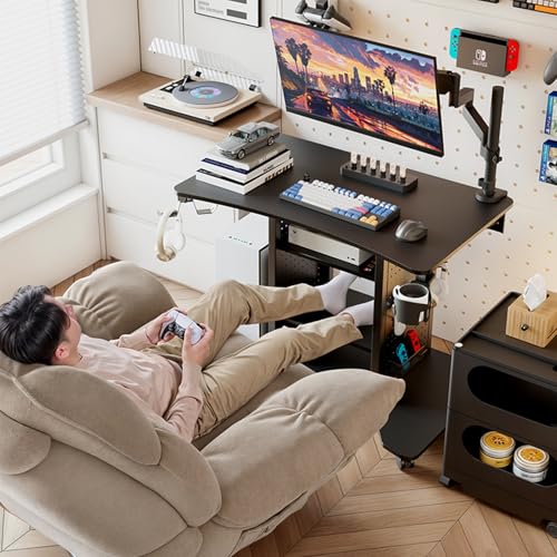 Image of EUREKA ERGONOMIC Gaming Desk Computer, 37 inch Rolling Desk on Wheels for Small Space, Mobile Computer Cart with Pegboards Adjustable Shelves for Gaming PS Switch Home Office - Black