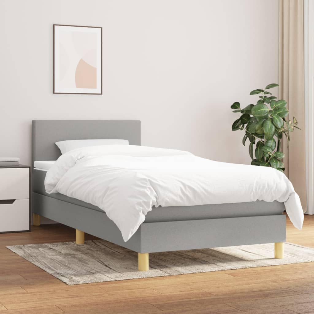 Oddychająca tkanina Regulowany zagłówek Szary 80x200 cm | Łóżko kontynentalne z materacem 80x200 cm, jasnoszare, tkanina, ze sprężynami kieszeniowymi i regulowanym zagłówkiem, średnio
