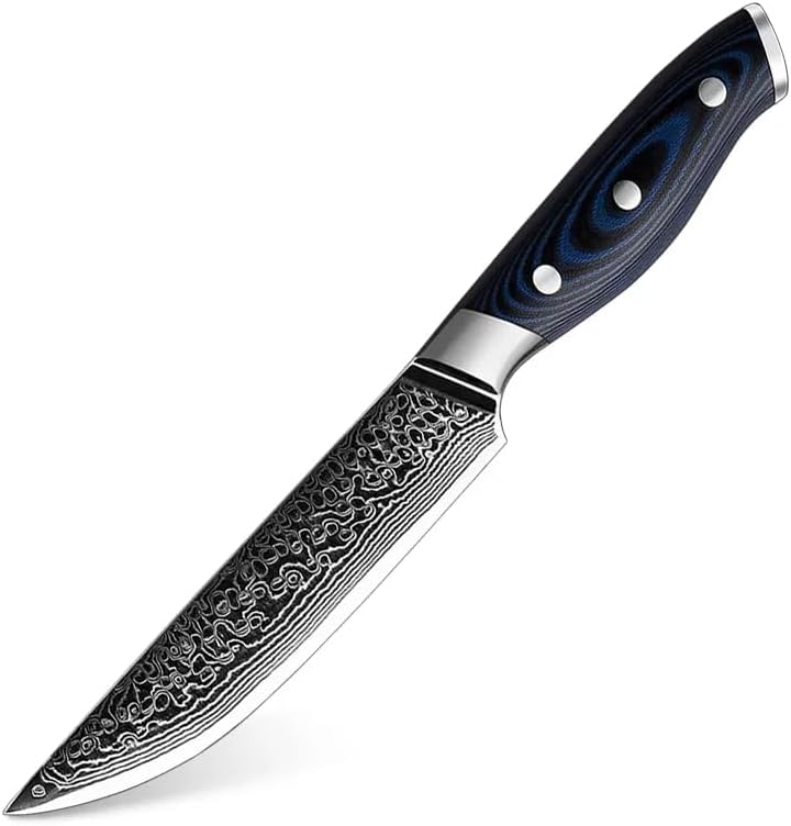 Steak Knife Set 5.2 Inch Damascus Steak Knives,Steak Knives Set of 6,Forged German Stainless Steel Resin Handle Straight Edge Steak Knife Set Razor-Sharp,Comfortable Grip
