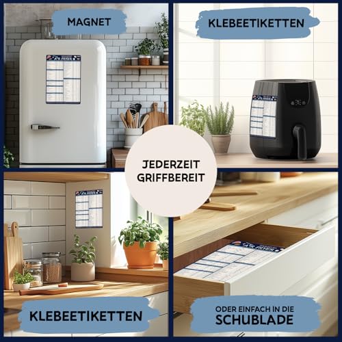 WUNI Airfryer Zubehör - Größe M - magnetischer Airfryer Guide mit Temperatur, Dauer & Menge - Ninja Heißluftfritteuse Zubehör - Air Fryer Garanleitung für Heissluftfritteuse (Scandi Dark)