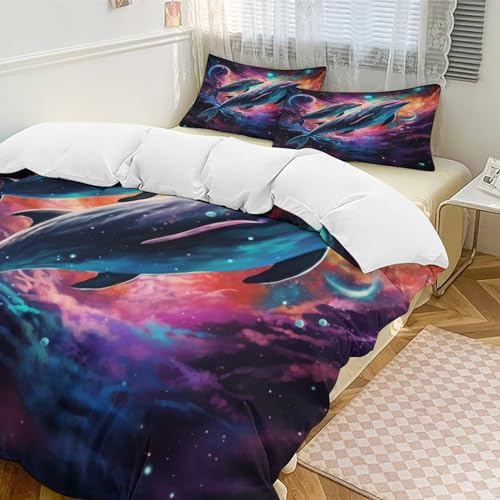 Housse de couette dauphin microfibre anti-plis lit king size