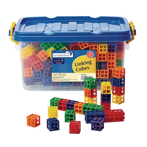 Image of Excellerations .75 inch Grid Linking Cubes, 300 Pieces, in Storage Bin, Building Bricks, Blocks, Construction Toy, Manipulatives, Educational Toy, Ages 3 Years and Up