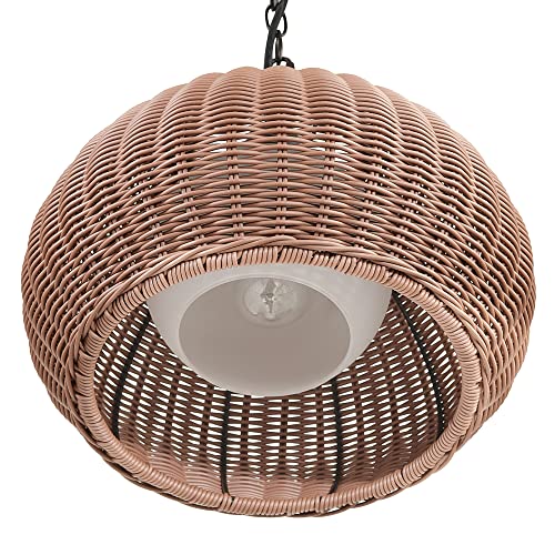 Novogratz X Globe 44761 1-Light Outdoor Plug-In Pendant Light, Plastic Rattan Shade, Frosted Inner Shade, Bronze Hanging Cord And Chain, E26 Base Socket, Kitchen Island, Café, Ceiling Hanging Light #TOP5