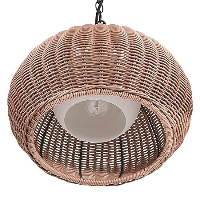 GLOBE Electric x Novogratz 44761 1-Light Outdoor Plug-in Pendant Lighting, Plastic Rattan Shade, Frosted Inner Layer, Bronze Hanging Cord and Chain, Ceiling Light, Indoor Compatible