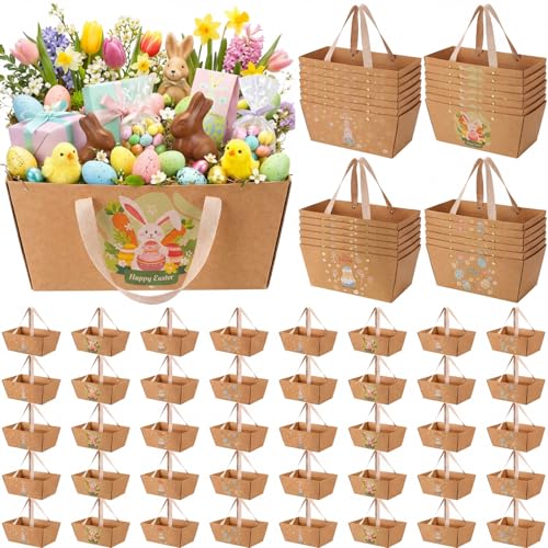 Pinkunn 48 Pcs Basket for Gifts Empty DIY Bulk Party Gift Basket Kit with Handles Market Trays for Packages Wrapping Wedding Party Anniversary Display(Eater Style)