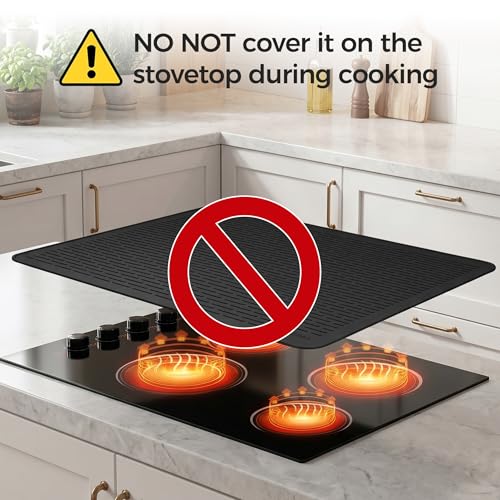 Image of YUHFERA Stove Top Cover for Electric Stove - Silicone Stove Mat for Glass Top, Glass Cooktop Protector for Kitchen,Multi-Functional Oven Covers for Electric Stove (Black,28 x 20)