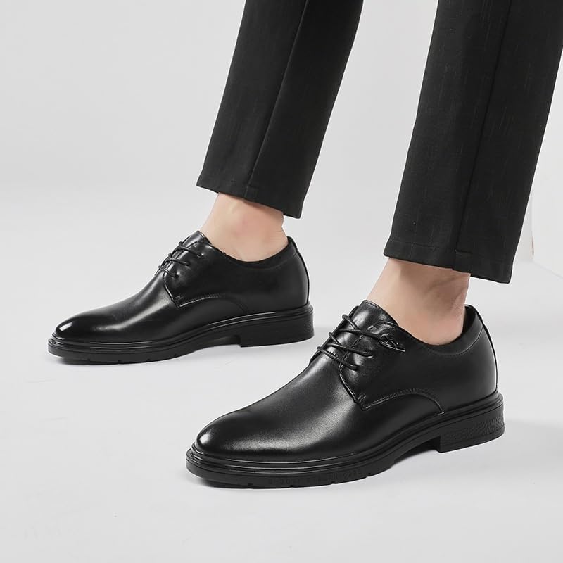 YZABEL Men's Patent Leather Platform Formal Oxford Shoes, Pointed Toe Lace-Up Business Casual Shoes, Rubber Non-Slip for Formal and Everyday Wear2
