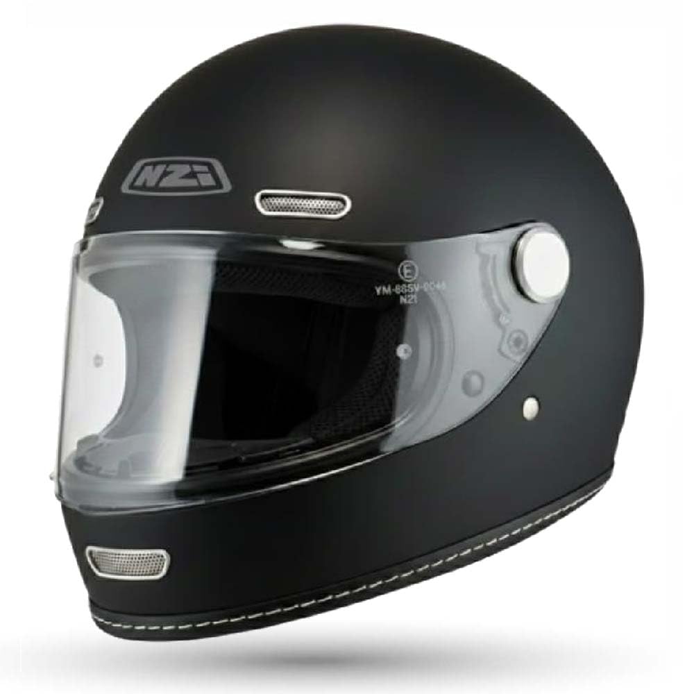 NZI Casco de Moto Integral Vintage Clásico Negro Mate | Unisex Hombre y Mujer