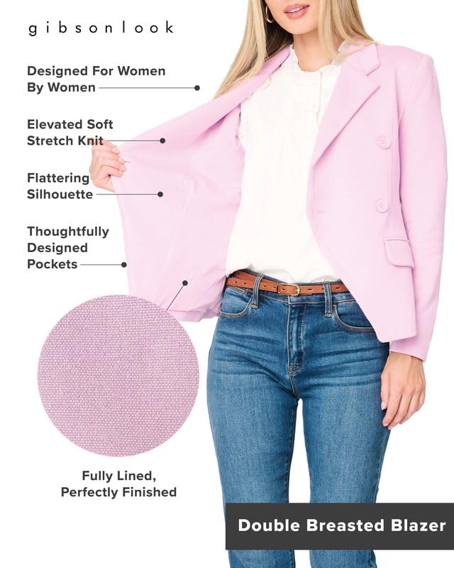 Womens Dress Jacket Double Breasted Blazer, Casual Work Wear for Women, Fitted Blazer Jacket Open Front Long Sleeve Work Office Suit Jacket, Pink Pirouette Size XS3