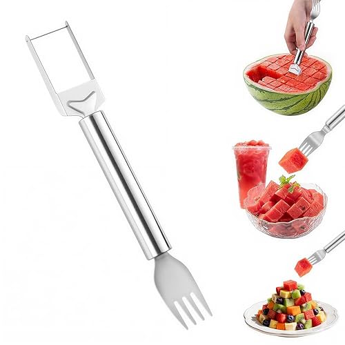 FXOICMI 2-in-1 Stainless Steel Fruit Cutter Watermelon Fork Slicer