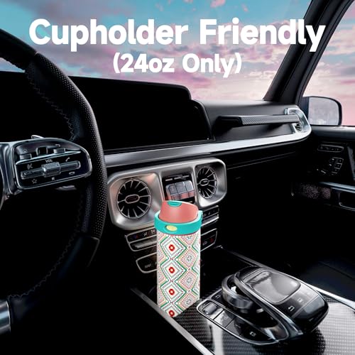 Image of 24 oz Insulated Water Bottle with Straw: Meoky Stainless Steel Metal Water Bottle with 2-in-1 Lid - Leak Proof, Cold for 24 Hours, Fits in Car Cup Holder, BPA-Free for Travel Sports Gym, Prism Folk
