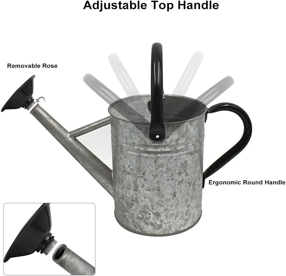 Cesun Metal Watering Can 1 Gallon for Outdoors Gardening, Galvanized Steel Watering Pot with Removable Spray Spout, Movable Upper Handle, Vintage Zinc