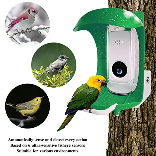 Fussbric Smart Bird Feeder With Camera, App Notification, Ai Recognition And Automatic Bird Sensing, Bird House Bird Feeder With Built-In Microphone, Outdoor Wild Bird Feeders Popular With Birds,Green #TOP3
