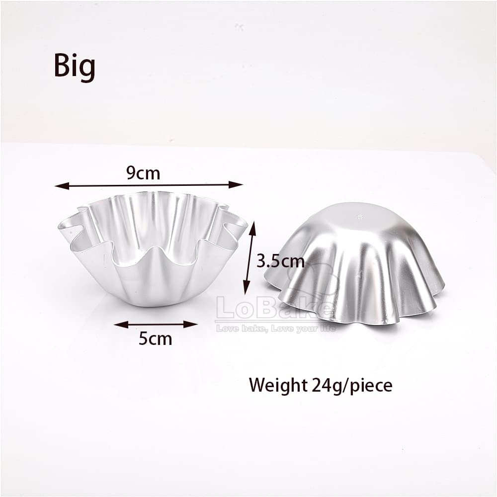 LoBake 5pcs a lot Flower Wavy Round Shape Aluminium Alloy Tart Mold Jelly Pudding Molds Dessert Holder for DIY Baking Supplies (5pcs Big Molds)