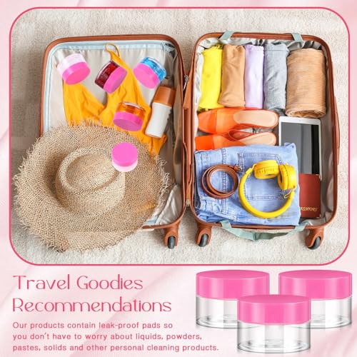 Image of Patelai 4 Pcs Plastic Jars Wide Mouth with Lids,1 Ounce,Pink | Travel Size for Creams Oils, Clear Round Storage Cosmetics Containers, Leak Proof Screw on Lids for Makeup Beauty DIY