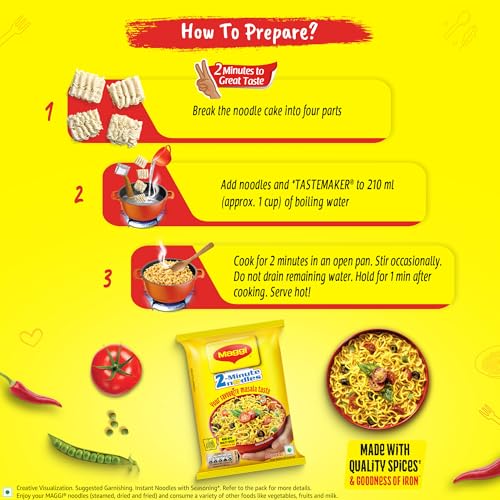 Maggi 2 Minutes Noodles Masala, 70 grams pack (2.46 oz)- 12 pack - Made in India
