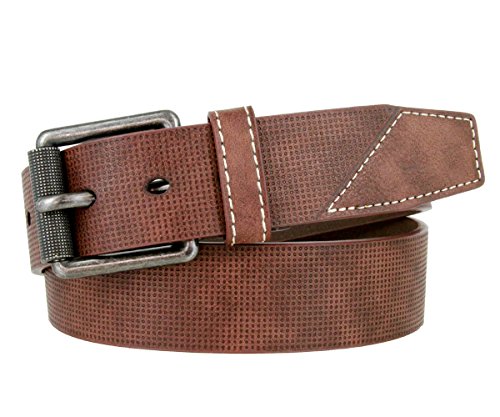 Genuine Leather Stippled Design Casual Belt with Roller Buckle 1-1/2" wide2
