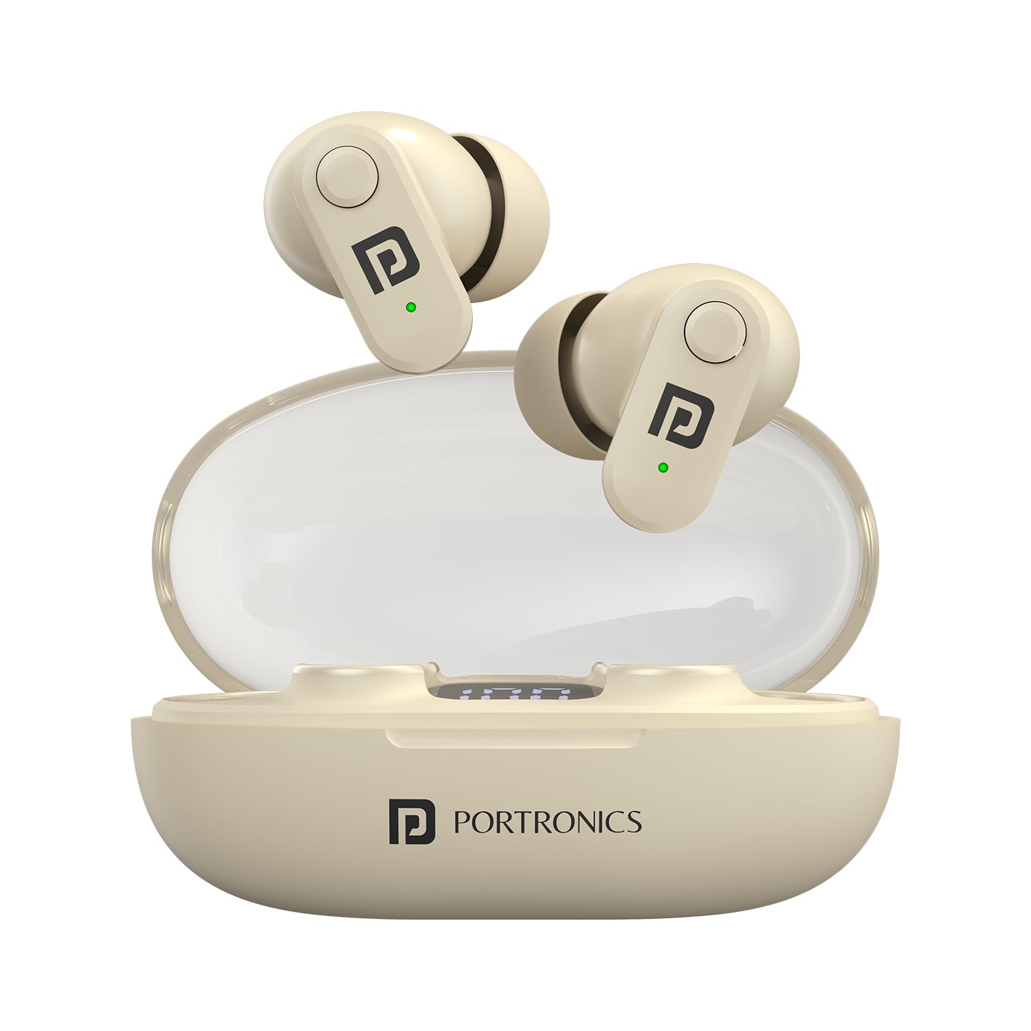 Portronics Harmonics Twins S16 in Ear Wireless TWS Earbuds with 24 Hrs Playtime, Clear Calls, Game & Music Mode, Low Latency, Bluetooth 5.3v, LED Display, Type C Fast Charging(Beige)-image-6