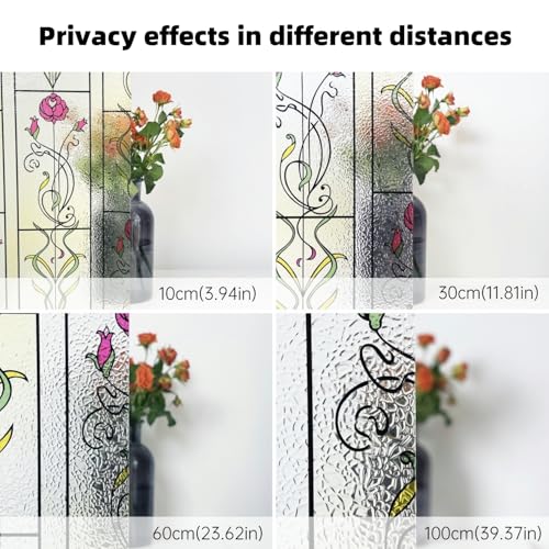 3D Stained Glass Window Film Privacy Patterned, Window Privacy Film for Glass Windows, Thick Decorative Static Cling Window Film UV Window Film Sun Blocker Window Tint for Home Office Tools Included - Image 9