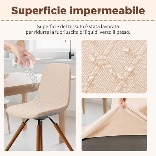Dioxide Coprisedie con Schienale 6 Pezzi, Coprisedie Elasticizzati Copri Sedia da Cucina Impermeabile Universali, Copri Sedie Soggiorno Jacquard in Stile Nordico(Beige, 6PC)