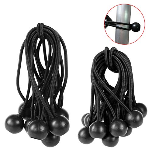 JINSEY Premium Ball Bungee Cords 4 Inch and 6 Inch 24 Packs,Canopy Tarp Tie Down Cord Black,Black Tie Down Cords for Tarp