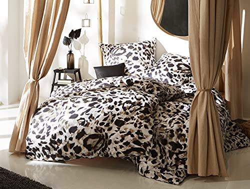 Bettwaesche-mit-Stil Mako Satin Bettwäsche Leopard weiß (Garnitur 135x200 + 80x80 cm)