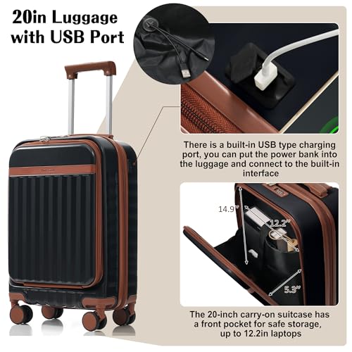 Image of Hardshell Luggage, Lightweight Suitcase with Spinner Wheels, BLACK+USB