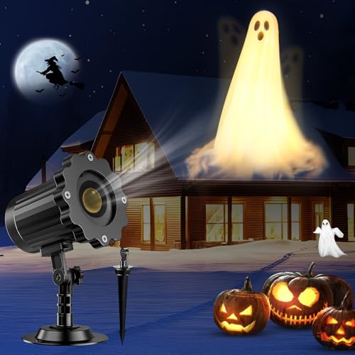 Halloween Projector Lights Outdoor 3D Dynamic Ghost Decorations Light 2026 Upgraded Clearer Ghost HD Patterns Night Light for Home Window Wall Halloween Decor