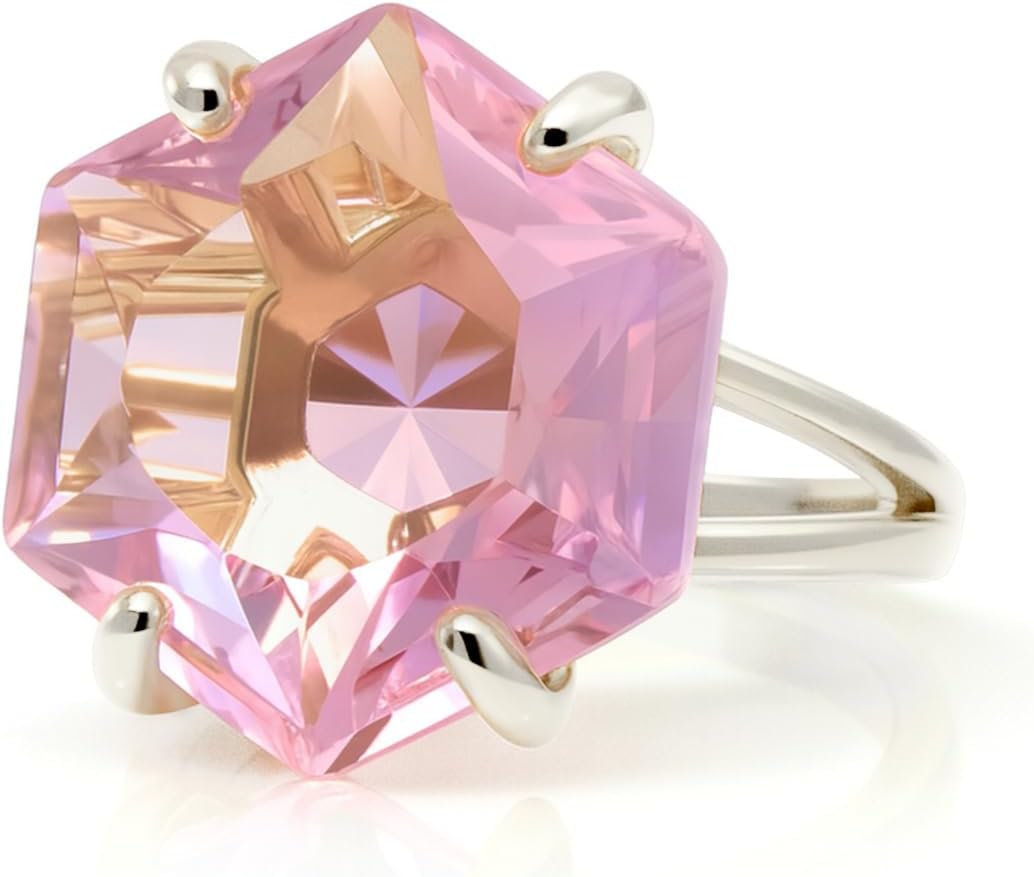 Hexagon Rose Quartz Ring - Yellow Solid Gold Pink Ring - Self Love Gemstone Jewelry for Women