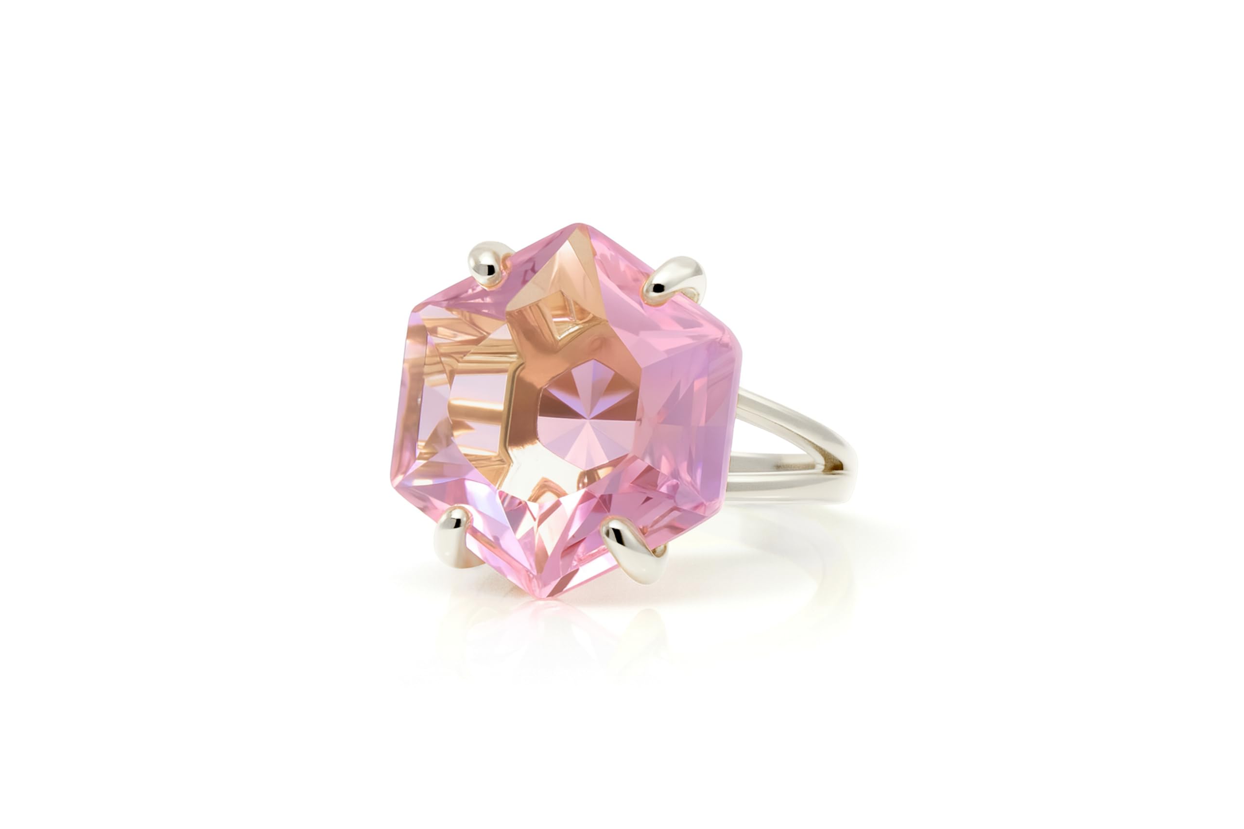 Anillo Hexagonal de Cuarzo Rosa - Anillo de Oro Amarillo Macizo - Joyería con Piedras Preciosas para el Amor Propio para Mujeres