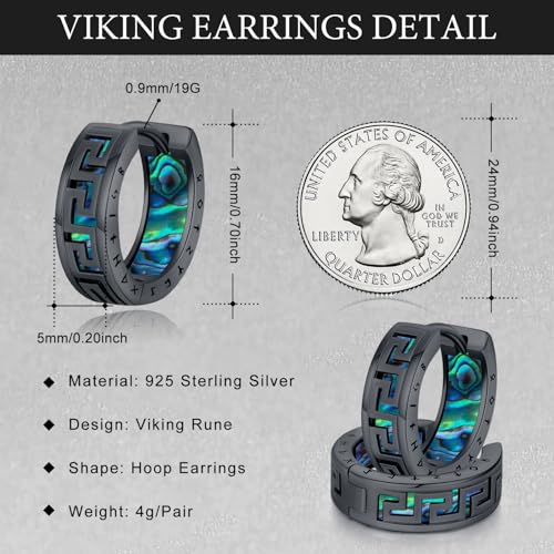 Men Earrings Viking Rune Hoop Celtic Earring for Women Punk 16mm 925 Sterling Silver Huggie Black Blue Hoop Earrings Norse Viking Jewelry Gifts4