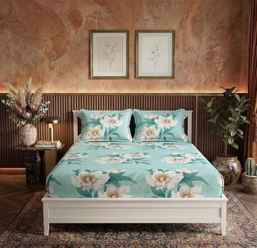Image of BSB HOME 210 TC Cotton Double Bedsheet with 2 Pillow Covers, Soft Breathable Fabric, Elastic Fitted Sheet, Wrinkle Resistant, Deep Pocket Fit - 78 x 72 + 10 Inches (Dusty Sage)